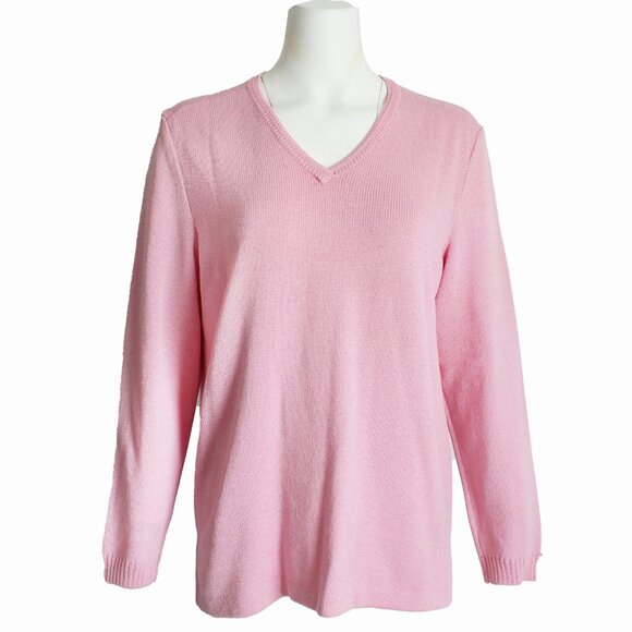 St. John Sport Sweater Pullover V-Neck Pink Knit Long Sleeve Vintage 90s - Picture 1 of 7